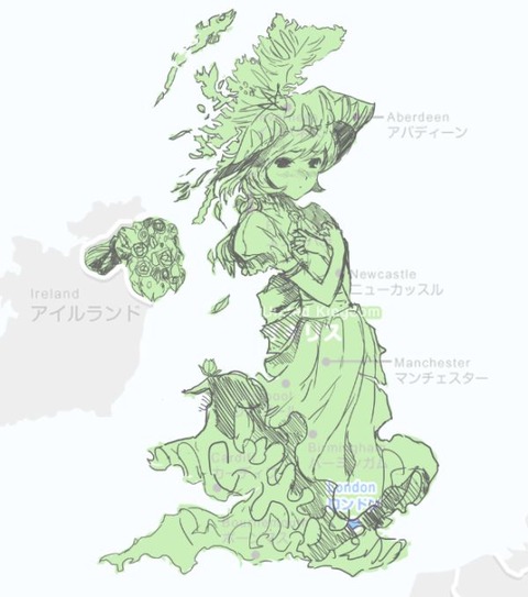 Japanese map of England redrawn as girl by 2-channelers Japanese map of England redrawn as girl by 2-channelers