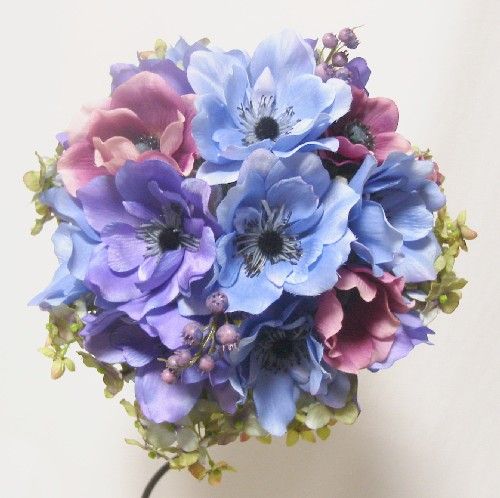 税込 アネモネのナチュふわクラッチブーケ Blue Lavenderpurple 花 木の実 枝葉 果実