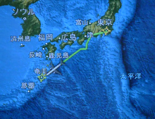 奄美大島に向かう直行便、日本航空「ＪＬ１９５５」便
